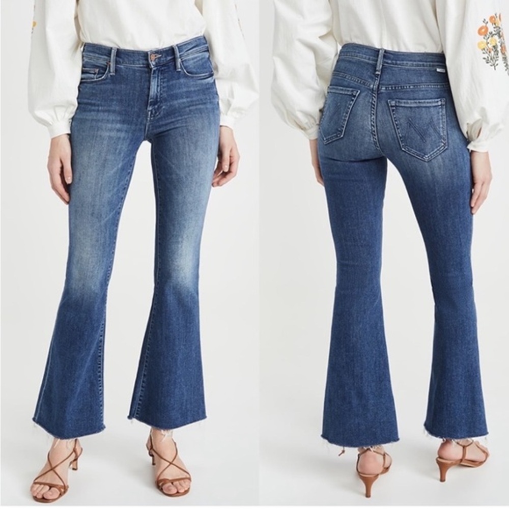 MOTHER The Weekender Fray Groovin Blue Flare Wide Leg